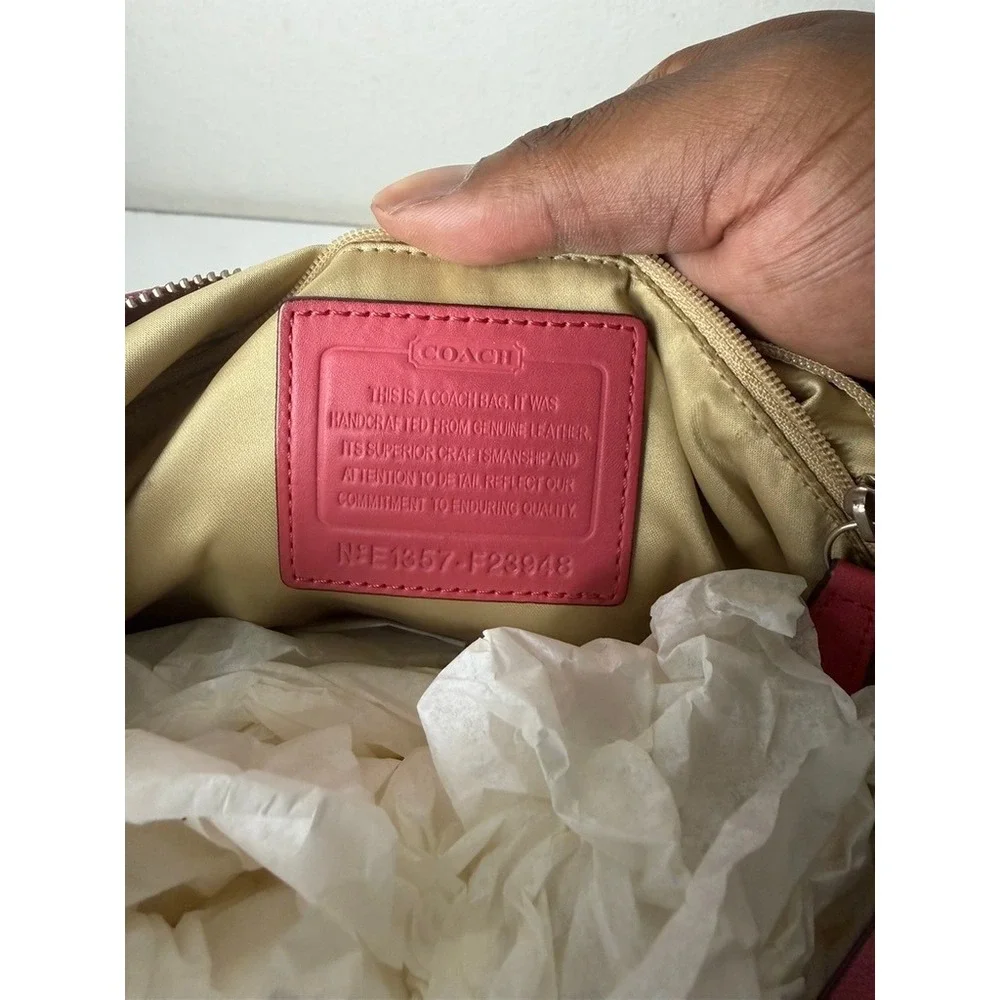 Coach Pink Leather Crossbody Bag F23948 Front Zip Pocket Adjustable Strap
